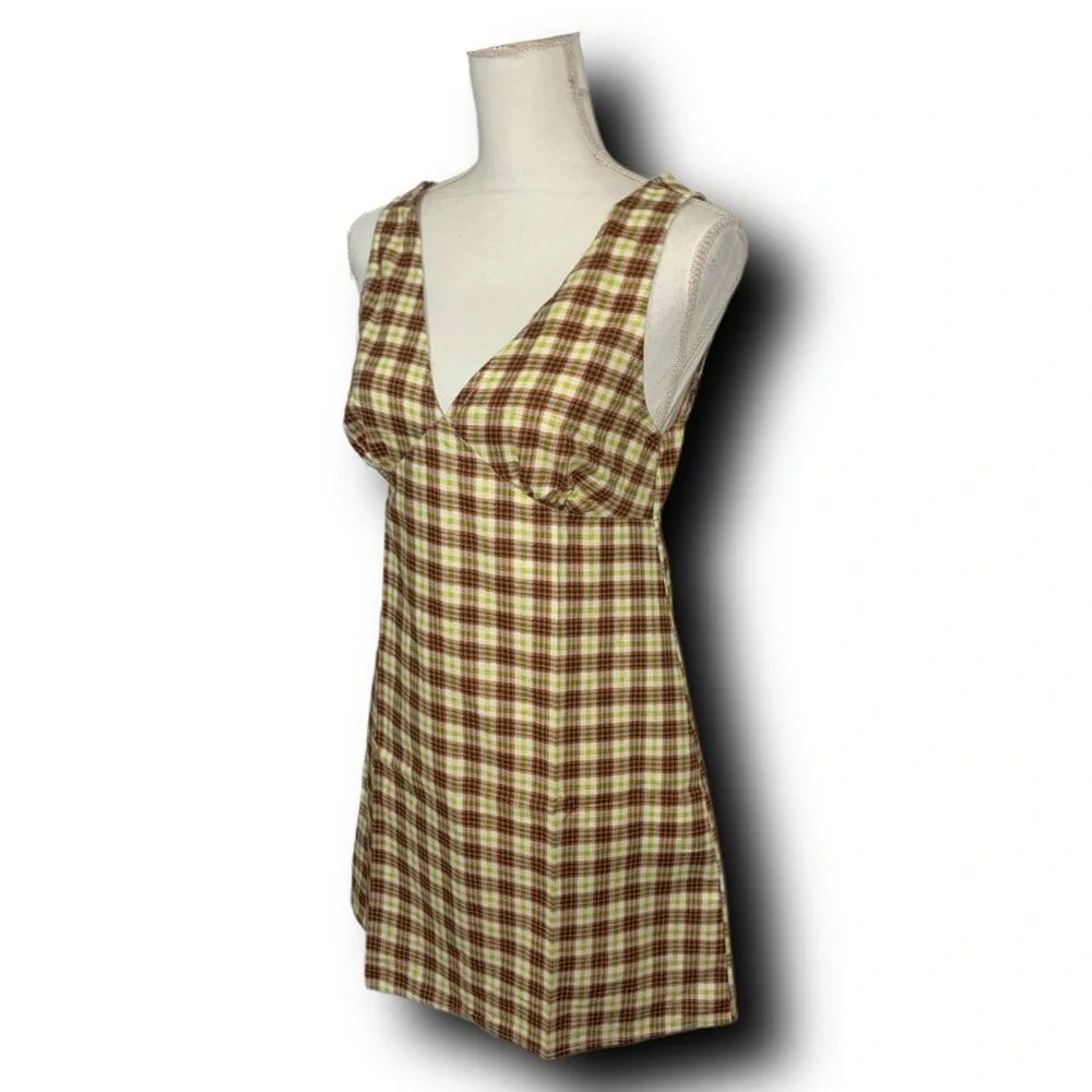 NWT Motel Rocks Eluned Day Dress In Yellow And Brown Check - Picture 4 of 6